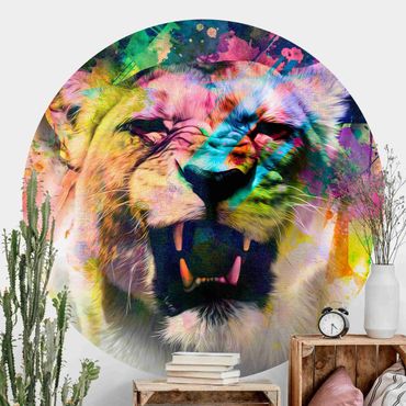 Self-adhesive round wallpaper - Street Art Lion