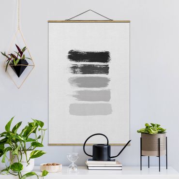 Fabric print with poster hangers - Stripes in Black And Grey - Portrait format 2:3