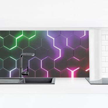 Kitchen wall cladding - Hexagonal Pattern With Neon Light