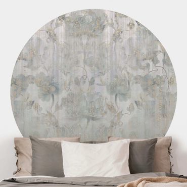 Self-adhesive round wallpaper - Textured Vintage Flowers