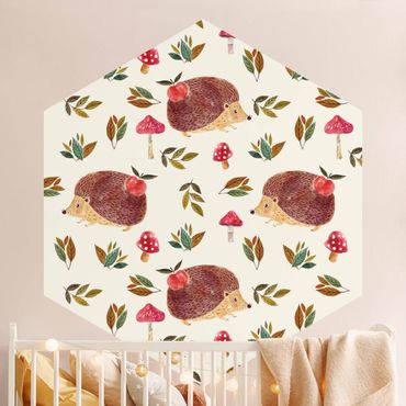 Self-adhesive hexagonal pattern wallpaper - Cute Hedgehog Illustration On Cream Colour