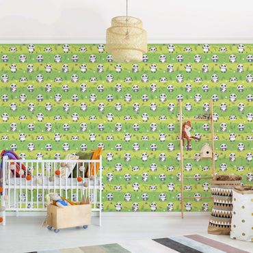 Wallpaper - Cute Panda Bears Wallpaper Green