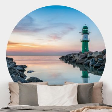 Self-adhesive round wallpaper - Sunset at the Lighthouse