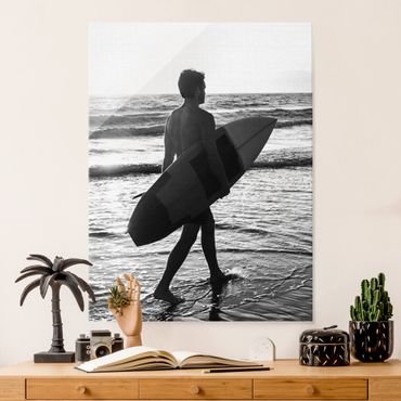 Glass print - Surfer Boy At Sunset