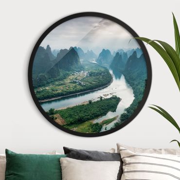 Circular framed print - View Of Li River And Valley