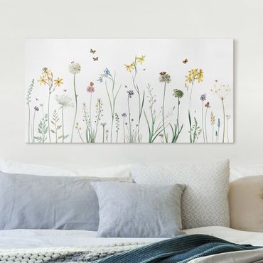 Print on canvas - Dancing butterflies on wildflowers - Landscape format 2:1