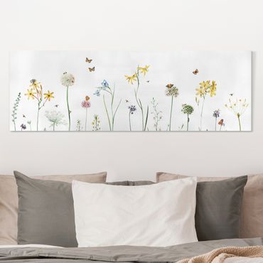 Print on canvas - Dancing butterflies on wildflowers - Panorama 3:1