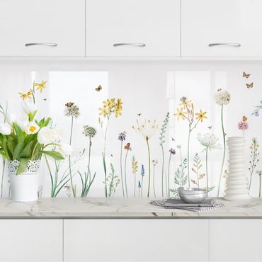 Kitchen wall cladding - Dancing butterflies on wildflowers