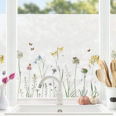 Window decoration - Dancing butterflies on wildflowers