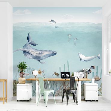 Wallpaper - Dancing whales on the coral reef