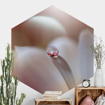 Self-adhesive hexagonal pattern wallpaper - Dewdrops On Pink Blossom