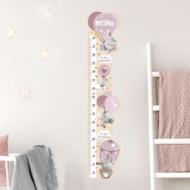 Wall sticker height chart for kids - Animals In Balloons With Customised Name Pink