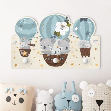 Coat rack for children - Animals In Balloons Clouds Stars Blue