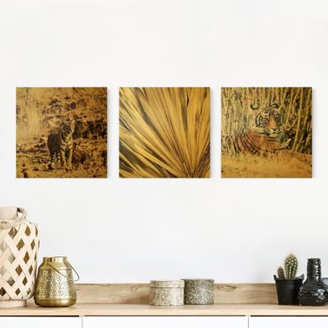 Print on canvas - Tiger And Golden Palm Leaves