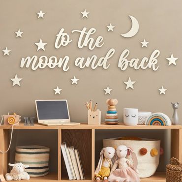 Wooden wall decoration 3D Text - To the moon and back - Stars