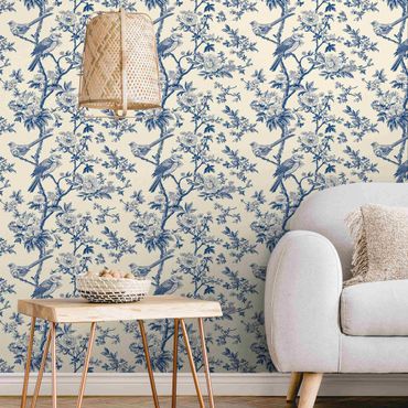 Wallpaper - Toile Sparrows And Dog Roses