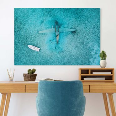 Canvas print - Top View Airplane Wreckage In The Ocean