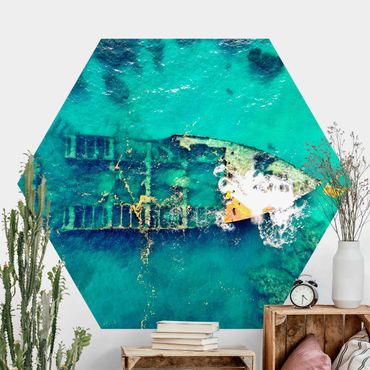 Self-adhesive hexagonal pattern wallpaper - Top View Ship Wreck In The Ocean