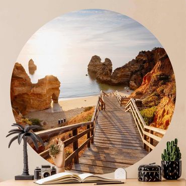 Self-adhesive round wallpaper - Paradise Beach In Portugal
