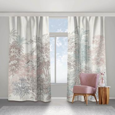 Curtain - Tropical Forest With Palm Trees In Pastel
