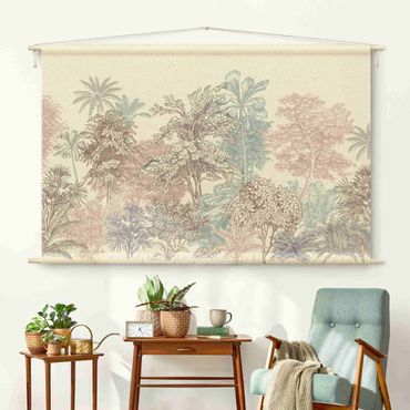 Tapestry - Tropical Forest With Palm Trees In Pastel