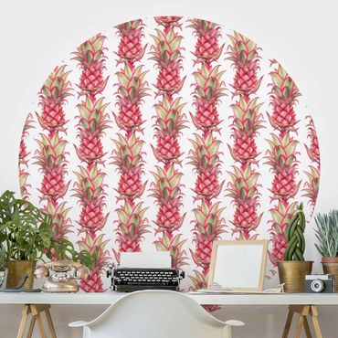 Self-adhesive round wallpaper kitchen - Tropical Pineapple Stripes