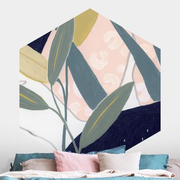 Self-adhesive hexagonal pattern wallpaper - Tropical Flowers In The Attic