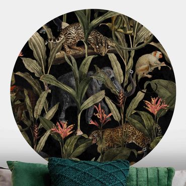 Self-adhesive round wallpaper - Tropical Night With Leopard
