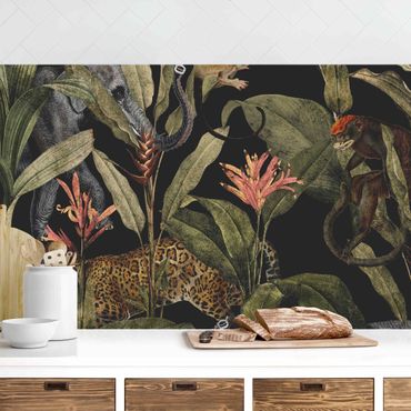 Kitchen wall cladding - Tropical Night With Leopard