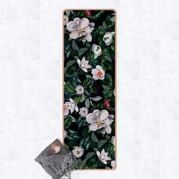 Yoga mat - Tropical Night With White Flowers