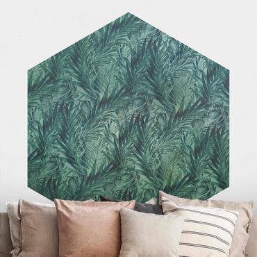 Self-adhesive hexagonal pattern wallpaper - Tropical Palm Leaves With Gradient Turquoise