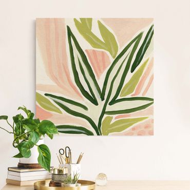 Natural canvas print - Tropical Leaves Pastel - Square 1:1