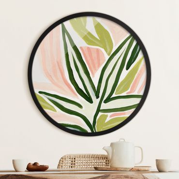 Circular framed print - Tropical Leaves Pastel