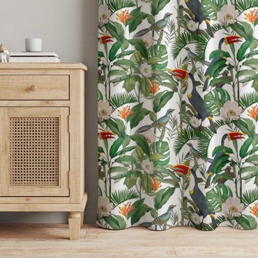 Curtain - Tropical Toucan With Monstera And Palm Leaves