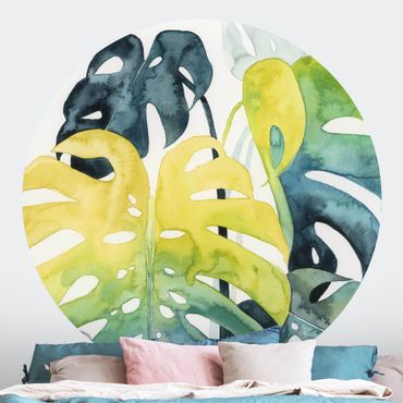 Self-adhesive round wallpaper kitchen - Tropical Foliage - Monstera