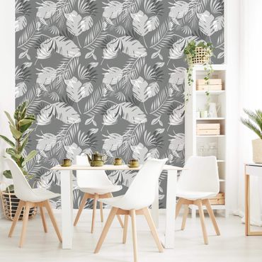 Wallpaper - Tropical Outlines Pattern In Grey