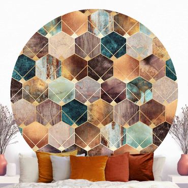 Self-adhesive round wallpaper - Turquoise Geometry Golden Art Deco