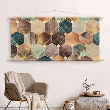 Tapestry - Turquoise Geometry Golden Art Deco