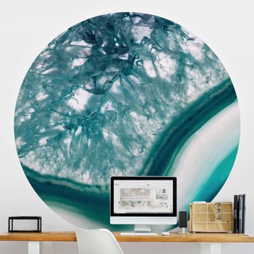 Self-adhesive round wallpaper - Turquoise Crystal