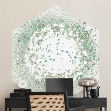 Self-adhesive hexagonal pattern wallpaper - Turquoise Microcosm II