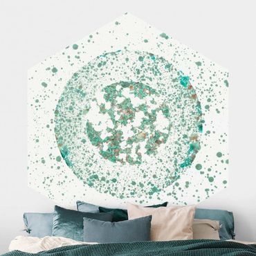 Self-adhesive hexagonal pattern wallpaper - Turquoise Microcosm