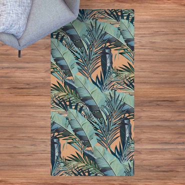 Cork mat - Turquoise Leaves Jungle Pattern - Portrait format 1:2