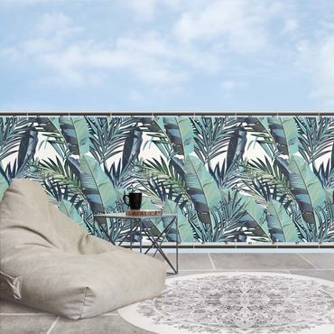 Balcony privacy screen - Turquoise Leaves Jungle Pattern