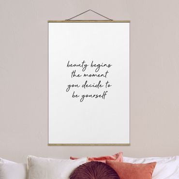 Fabric print with poster hangers - Typography Beauty Begins Quote - Portrait format 2:3