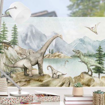 Window decoration - Prehistoric oasis of dinosaurs