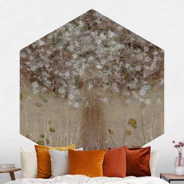 Self-adhesive hexagonal wall mural - Dreaming Tree In A Meadow