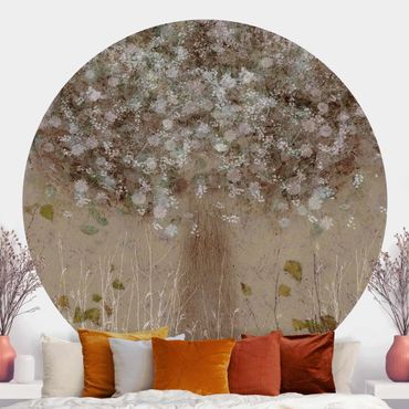 Self-adhesive round wallpaper - Dreaming Tree In A Meadow