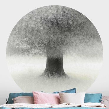 Self-adhesive round wallpaper - Dreaming Tree In White