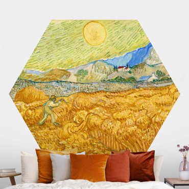 Self-adhesive hexagonal pattern wallpaper - Vincent Van Gogh - Wheatfield With Reaper