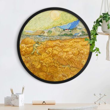 Circular framed print - Vincent Van Gogh - Wheatfield With Reaper